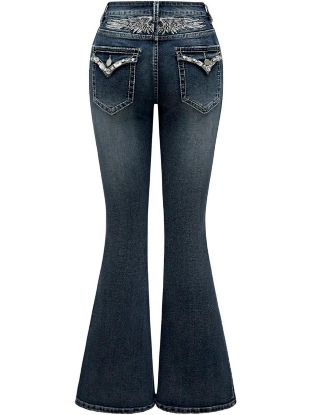 Goth Punk Rhinestone Embroidered Flare Jeans | Women's Denim Pants, Trendy Style